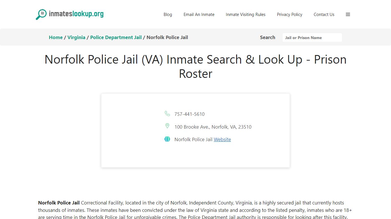 Norfolk Police Jail (VA) Inmate Search & Look Up - Prison Roster